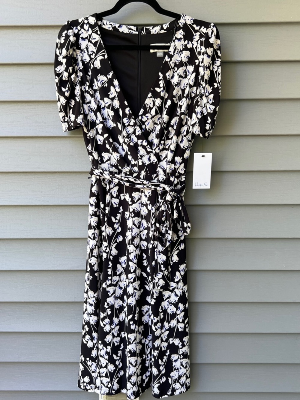 Harper Rose Size 4 Surplice V-Neck Midi Dress Tie Waist Summer Wedding Black